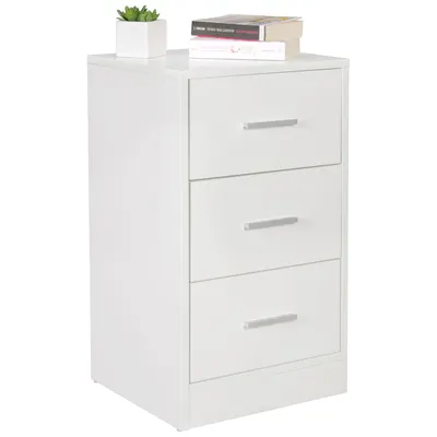 Produktbild von WOHNLING Nachtkonsole FOGGIA Holz Nachttisch modern mit 3 Schubladen weiss Design Nachtkästchen 37,5 x 68 x 35 cm Extra hohes Nachtschränkchen