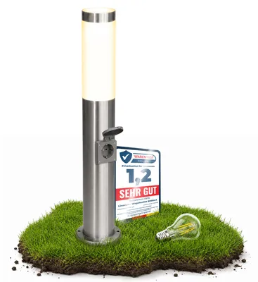 Produktbild von linovum BOSEA-S Wegeleuchte Außenlampe Edelstahl IP44 - Pollerleuchte mit E27 Glühbirne 4W warmweiß - Sockelleuchte mit Steckdose
