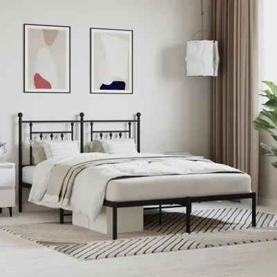 Produktbild von vidaXL Bettgestell mit Kopfteil Metall Schwarz 140x200 cm - Bettgestell - Bettgestelle - Bettrahmen - Bett