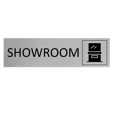 Obrázok produktu pre Nápis na dvere CombiCraft Showroom v striebornej farbe s páskou - 165 x 45 mm
