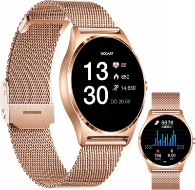 Produktbild von XCOAST JOLI Damen Smartwatch, 43mm (1,7") AMOLED DISPLAY, Edelstahl, 21 Sportarten, iOS und Android