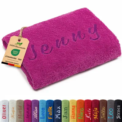 Produktbild von AR Line Duschtuch 70x140 cm mit Namen bestickt – Personalisiertes Handtuch aus Baumwolle 500 g/m², Farbe: Pink