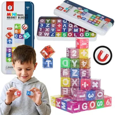 Produktbild von Lernbare Magnetbausteine mit Buchstaben und Zahlen für Kinder, Lernen durch Spielen – 40 Stück