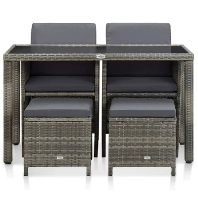 Image de vidaXL Ensemble de jardin 5 pièces avec coussins Poly Rattan Gris