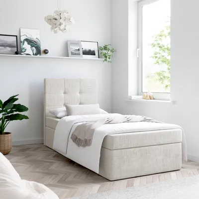Produktbild von Bett, Boxspringbett MERA PREMIUM MINI 90x200cm + OHNE Topper mit Bettkästen, Einzelbett, Stauraum, Polsterbett, (Creme - AURA 01)