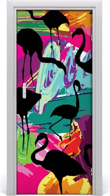 Produktbild von Tulup Türaufkleber 85x205 cm Dekorative Aufkleber Selbstklebend Wasserdichte Tapete Abnehmbar Schlafzimmer Wohnzimmer Wohnkultur - Flamingos Wand