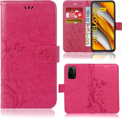 Produktbild von Handy Tasche für Xiaomi Poco F3 / Mi 11i  Schutz Hülle Handyhülle mit Blumenmuster Klapp Hülle mit Standfunktion und Kartenfächer Pink