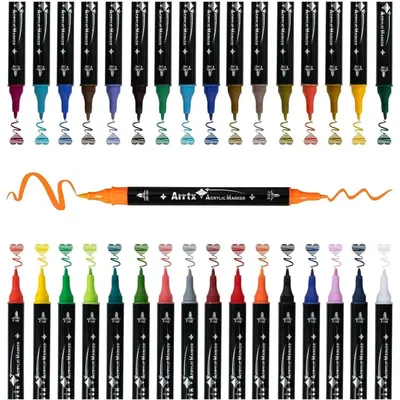 Produktbild von Acrylstifte 32 Farben Dual-Tip Pinsel und feine Spitze für Steine Keramik Glas Holz Leinwand DIY