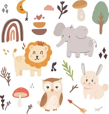 Produktbild von Wandaufkleber Kinderzimmer – Wandsticker für Baby & Kinder – Selbstklebende Wanddekoration – Abnehmbar ohne Rückstände – Deko für Mädchen & Jungen - Niedliche Tiere im natürlichen Boho-Stil60x109 cm