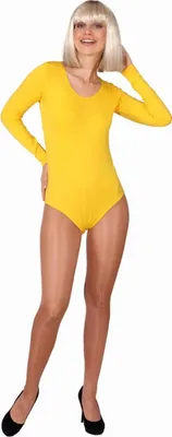 Produktbild von Body Langarmbody gelb Sportbody Einteiler Karneval Fasching Kostüm S/M