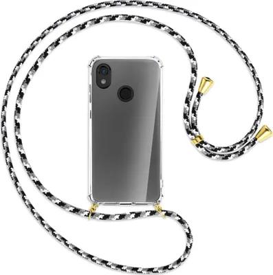 Produktbild von Handykette Backcover-Schutzhülle mit Band (Metall goldfarben) für Cat S52 - schwarz/grau/weiß