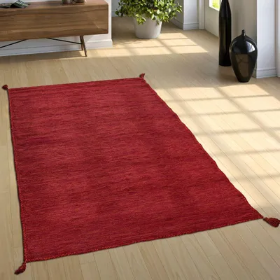 Immagine prodotto di Tappeto naturale per soggiorno con frange, kilim moderno tessuto a mano, 100% cotone, dimensioni 60x110 cm
