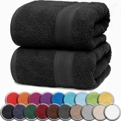 Produktbild von Frottier SAUNATÜCHER 2er Pack 80x200cm, 100% Baumwolle, Schwarz