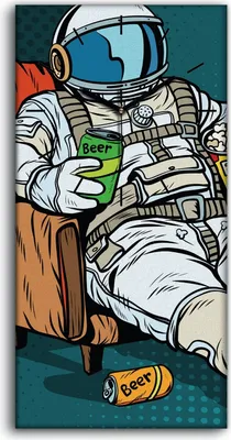 Produktbild von Leinwand Wanduhr Wandkunst Uhr 30x60 Pop Kunst Retro Astronaut mit Bier - schwarze Hände