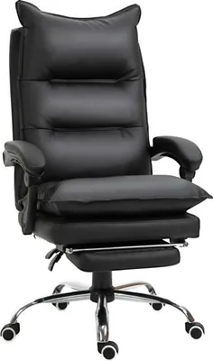 Produktbild von Moonbite Bürostuhl mit Fußstütze 66 × 72 × 122–130 cm, hoher Chefsessel bis 155° neigbar, Sitzhöhe 55–63 cm, Armlehnen, bis 135 kg, Kunstleder, Schwarz