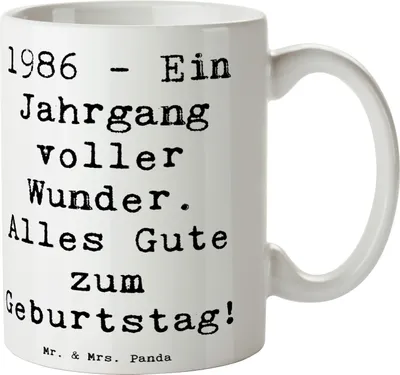 Produktbild von Mr. & Mrs. Panda Teetasse Spruch 1986 Geburtstag Wunder - Weiß - Geschenk, Tasse, Kaffeetasse, Geburtstagsgeschenk, geboren, Jahrgang, haferl, Happy Birthday, Glückwunsch