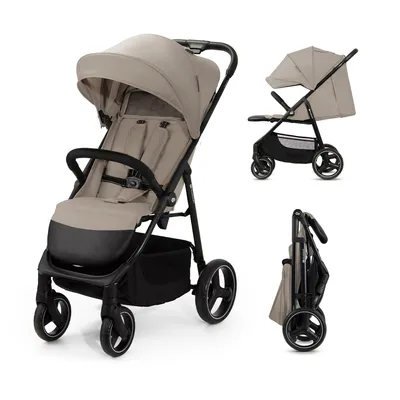 Produktbild von Kinderkraft TRIG 3 - Großer Kinderwagen bis 25 kg - Einhändig faltbar - Verstellbare Rückenlehne - Wasserdichtes Verdeck - Große EVA-Räder - Beige