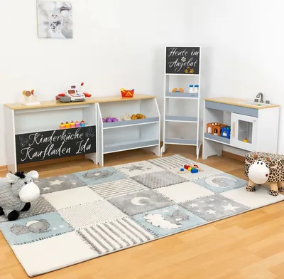 Produktbild von Coemo Spielküche Ida 4er Set aus Holz  4-tlg. Kinderküche in Grau
