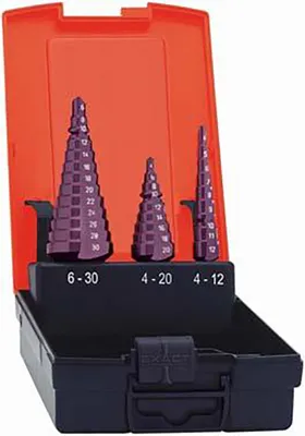 Obrázok produktu pre Súprava stupňovitých vrtákov HSS TiALN 4-12/12-20/20-30mm