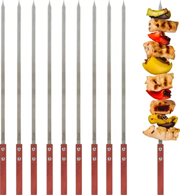 Immagine prodotto di Spiedini per barbecue in acciaio inox BBQ-Toro con manico in legno (10 pezzi), 50 cm, set di spiedini, spiedini shashlik