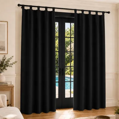 Produktbild von Schlaufen Vorhänge Blickdicht Schwarz, Wohnzimmer Schlafzimmer Thermo Verdunklungsvorhänge 132 x 241 cm (2er-Set), Wasserdicht Sichtschutz Gardinen