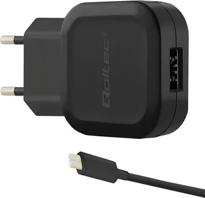 Produktbild von Qoltec Wandladegerät 12W | 5V | 2,4A | USB + USB Typ-C Kabel