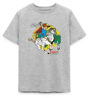 Produktbild von Spreadshirt Pippi Langstrumpf Herr Nilsson Und Kleiner Onkel Teenager T-Shirt, 152/164 (12-14 Jahre), Grau meliert