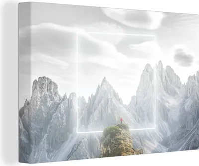 Produktbild von OneMillionCanvasses® - Leinwandbilder - 140x90 cm, Neonplatz zwischen den Bergen, Wandbilder Kunstdruck Wanddekoration