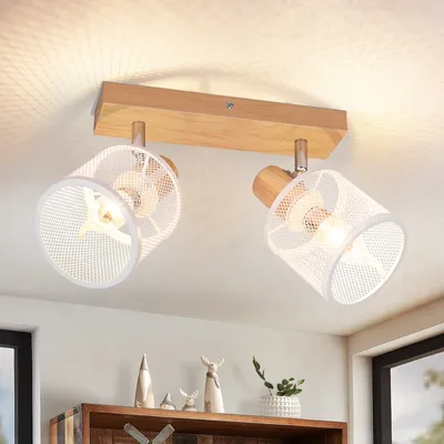 Produktbild von ZMH Deckenstrahler 2 Flammig Holz Vintage Deckenspot Schwenkbar E14 Strahler Esszimmerlampe LED Deckenleuchte Schlafzimmer Esszimmer Ohne Leuchtmittel