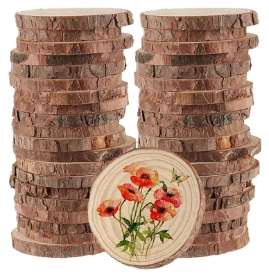 Obrázok produktu pre Drevené plátky, 50 kusov - Prírodné drevené plátky - Neupravené - Priemer 9-10 cm - Hrúbka 1 cm - Vhodné na tvorivé projekty - Drevené kruhy