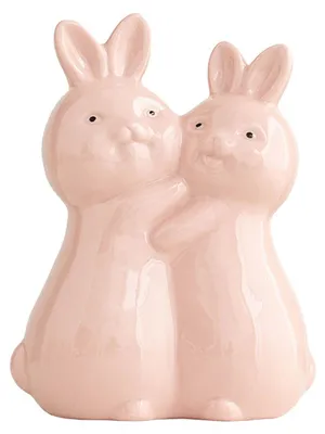 Produktbild von Osterhasen-Keramikfigur, Miniatur, rosa-weißes Hasenpaar, Dekoration für Zuhause, Büro oder Schreibtisch
