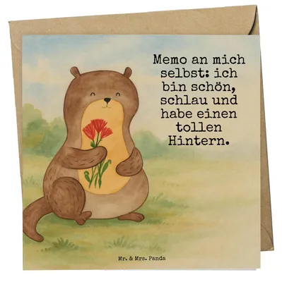 Produktbild von Mr. & Mrs. Panda Grußkarte Otter Blumenstrauß Design - Weiß - Geschenk, Süß, Positiv, doppelkarte, faltkarte, Klappkarte, Glückwunschkarte, Selbstliebe, Seeotter