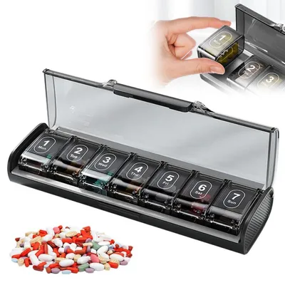 Immagine prodotto di Contenitore per pillole da 7 giorni con 7 scomparti extra-largi, colore nero