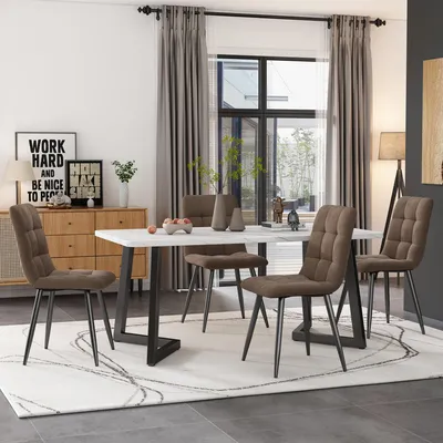Produktbild von Fortuna Lai Essgruppe,(Set,117×68cm Esstisch mit 4 Stühlen), Rechteckiger Esstisch  Moderner Küchentisch Set ,Esszimmerstuhl  Braun Samt Küchenstuhl,Schwarze Tischbeine