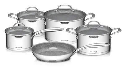 Produktbild von G21 G21 Gourmet Miracle Edelstahl-Kochgeschirr-Set mit Marmoroberfläche mit Sieb 9-teilig G21-60022154