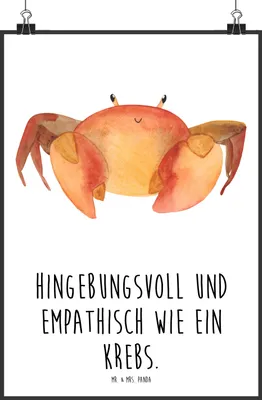 Produktbild von Mr. & Mrs. Panda Bild Sternzeichen Krebs DIN A2 - Weiß - Geschenk, Kunstdruck, Meer, Krebse, Meerestier, drucke, Plakat, Posterdruck, wanddeko, Krabbe
