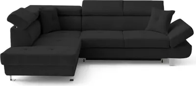 Image de Best Mobilier Lisbona - canapé d'angle gauche 5 places convertible avec têtières en velours côtelé , Noir
