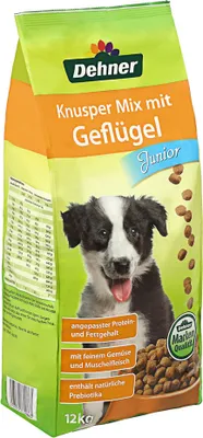 Produktbild von Dehner Hundefutter Knusper-Mix Junior, Trockenfutter, für Welpen und junge Hunde, Geflügel, 12 kg