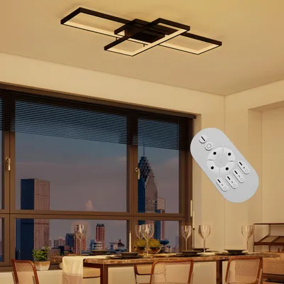 Produktbild von UISEBRT 72W Moderne Dimmbar Deckenleuchte mit Fernbedienung 5040LM – Schwarze Geometrische LED Wohnzimmerlampe für Wohnzimmer und Küche