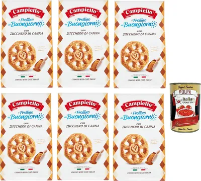Produktbild von Campiello il Frollino del Buongiorno con zucchero di canna, Shortbread mit brauner Zucker, biscuits cookies 100% Italienische Kekse 6x 350g + Italian Gourmet polpa 400g