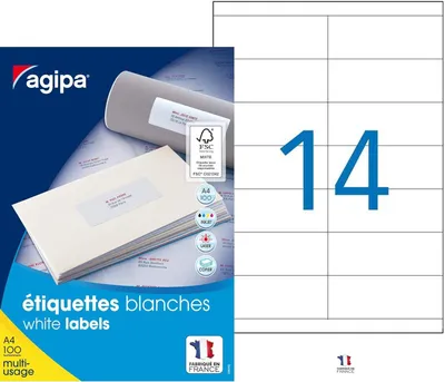 Obrázek produktu pro univerzální etikety agipa, 105 x 39 mm, bílé, obdélníkové