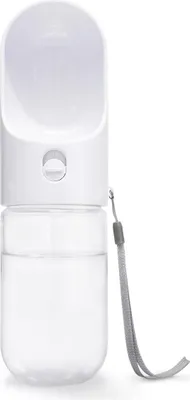 Produktbild von AniForte Trinkflasche für Hunde 400 ml - Weiße Hundetrinklfasche für unterwegs, auslaufsicher, mit integriertem Trinknapf & Halteschlaufe