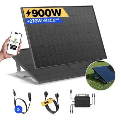 Produktbild von Balkonkraftwerk 900W Solaranlage mit Garten Halterung Steckerfertig Komplettset Photovoltaik Anlage 800W, Kabellänge: 5m, Solakon - onLite