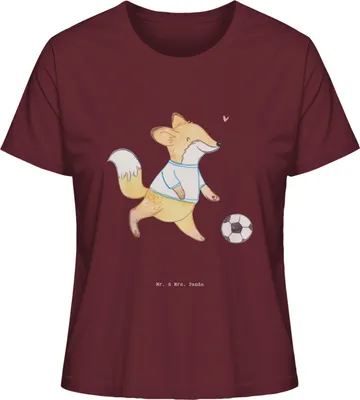 Produktbild von Mr. & Mrs. Panda Damen Kurzarmshirt Fuchs Fußball spielen Größe XL - Burgundy - Geschenk, Turnier, Sommershirt, Oberteil, T-Shirt für Frauen, Fußballverein, Basic Shirt