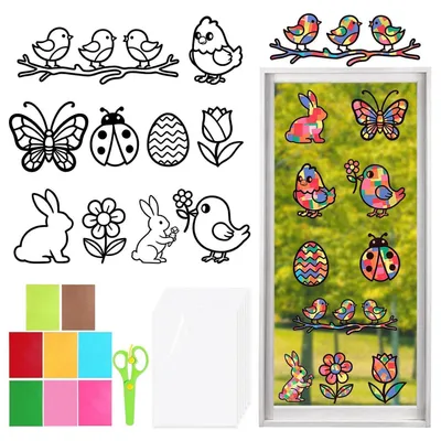 Produktbild von Bastelset Fensterbilder Ostern Kinder 26 Stück mit Hase, Küken, Schmetterling & Osterei