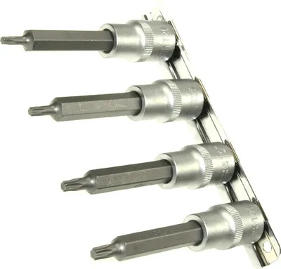 Produktbild von 4 x LANGE TORX Schraubendreher-Einsätze Bit T-Profil 1/2" T20-30 auf Steckleiste