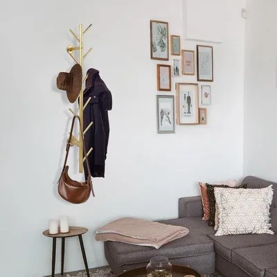 Produktbild von Famanu Wandgarderobe Goldene Metallbaumzweig - 100 cm, Wandmontage, Platzsparend
