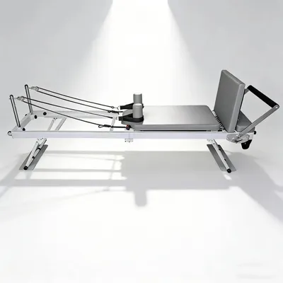 Produktbild von Pilates Reformer - Klappbares Trainingsgerät - Verstellbarer Federwiderstand - Pedale - Mit Quadratischer Box - Beige