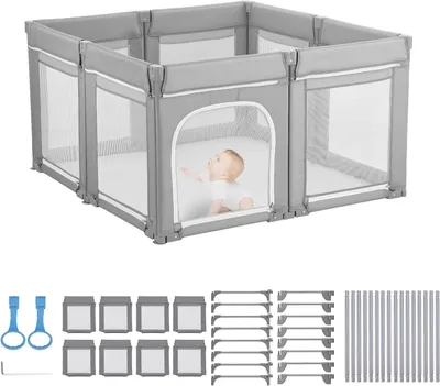 Produktbild von Spielzaun – Babygitter – Kinderbox – Spielbox – Babyabgrenzung – Modular – Zusammenklappbar – 120x120 cm – Atmungsaktives Netz