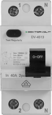 Produktbild von Fehlerstromschutzschalter RCCB 10kA 2P 40A 30mA typ A Doktorvolt VDE FI-Schalter  DV-4513